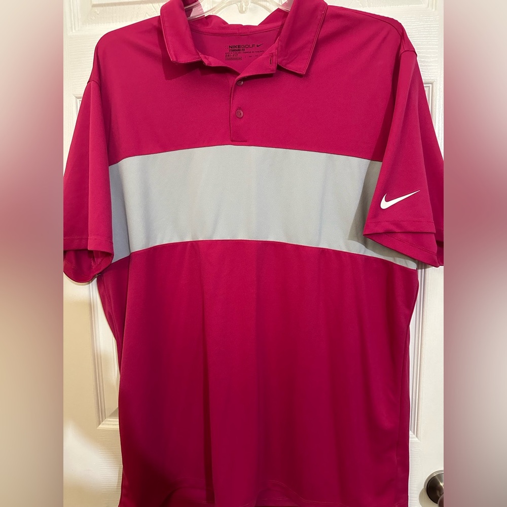LIKE NEW Big&Tall men’s Nike moisture-wicking shirt, pink with gray stripe, XXL
